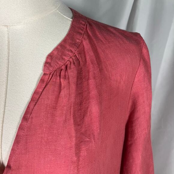Velvet by Graham & Spencer Linen Dress Small Pink Tiered Ruffle Sleeve Boho USA - Picture 4 of 16